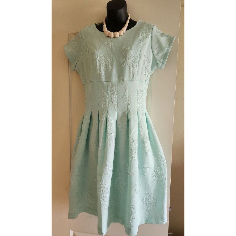 DE Collection Mint Green Embossed Floral Cap Sleeve Semi Formal Party Dress Sz M
